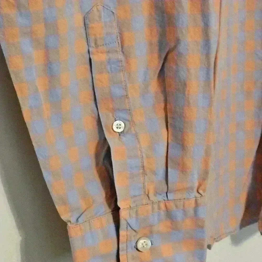 J.Crew Shirt Mens XL Orange Blue Checkered Flannel Button Down